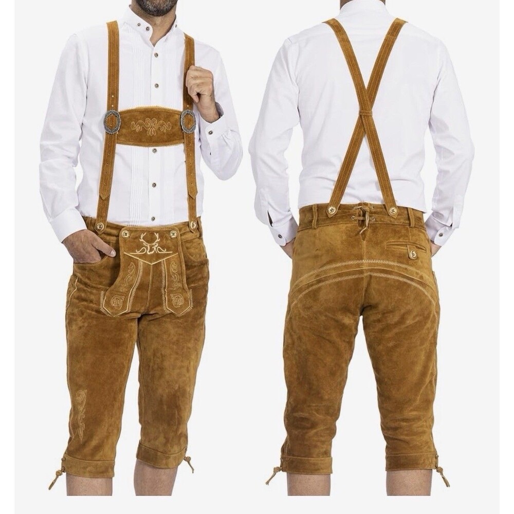 Bavaria Trachten Men's Suede Leather German Oktoberfest Lederhosen Pants Size 34